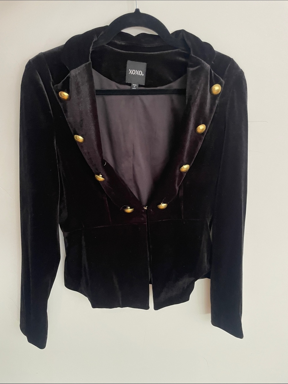 XOXO Black Velvet Blazer with Gold Buttons